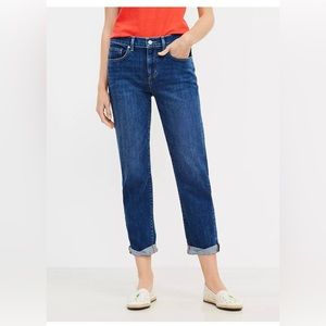 Loft Super Soft Girlfriend Jeans In Bright Mid Indigo Wash